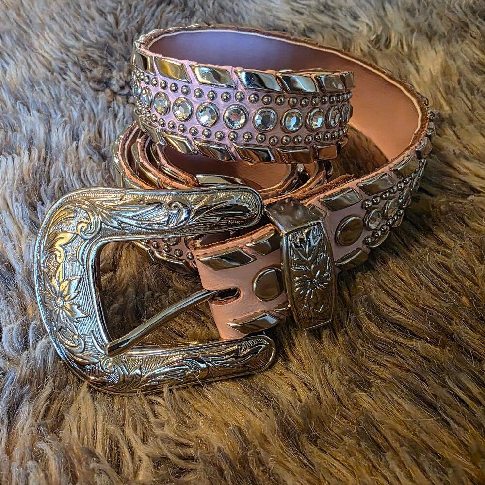 Kippy light pink Swarvoski crystal and silver stud and buckle Belt